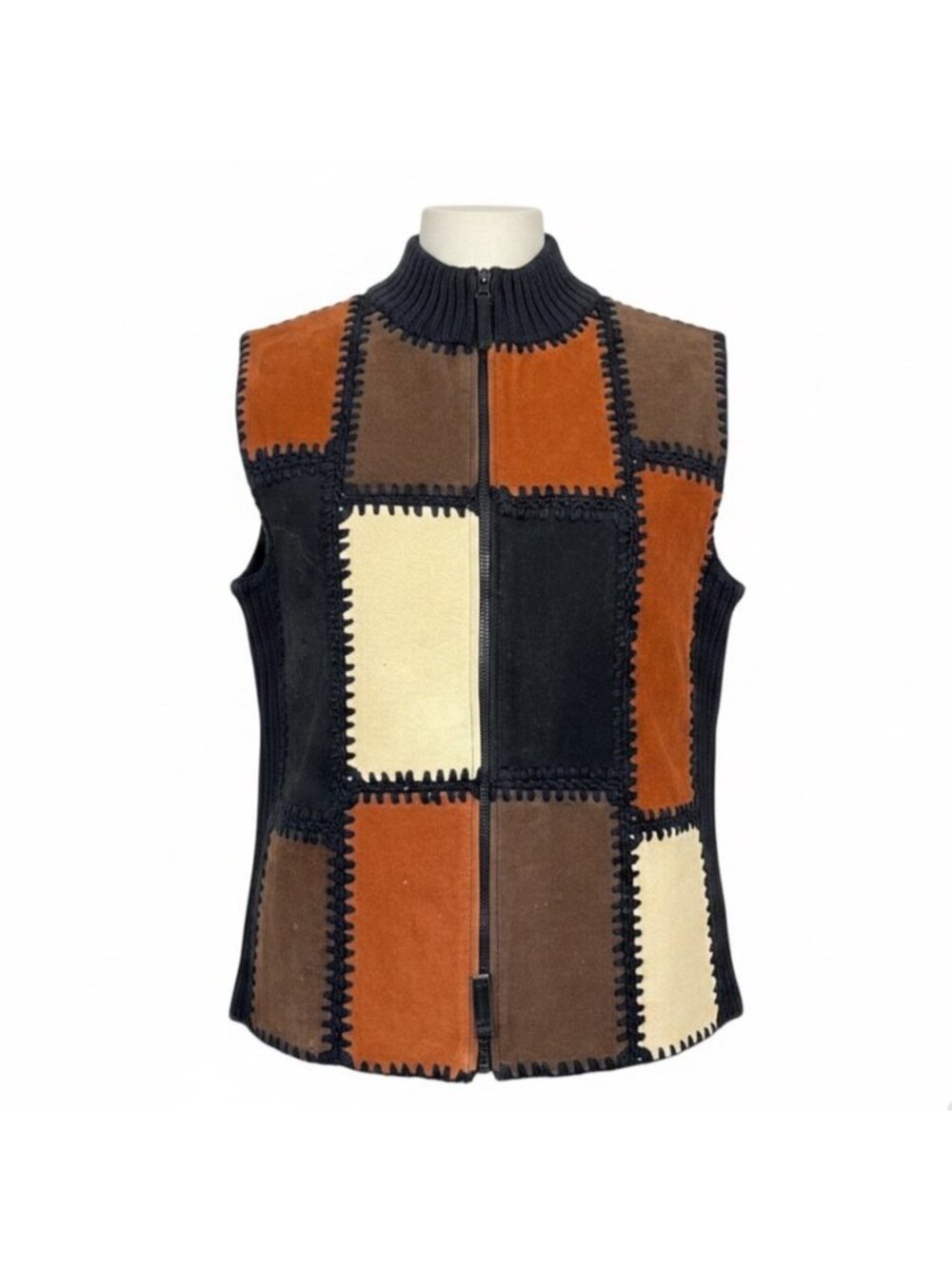 Designers Studio Originals Unisex Multicolor Genuine Leather Patchwork Vest Sz M